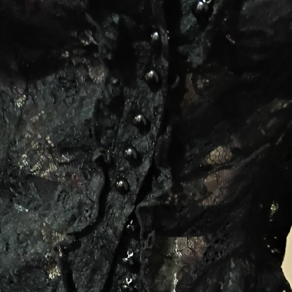 bebe Black Lace Button-Up Blouse - Picture 3 of 5
